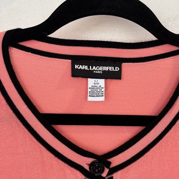 Lagerfeld Pink Cardigan Dress peach/pink with Black Trim - Picture 2 of 4